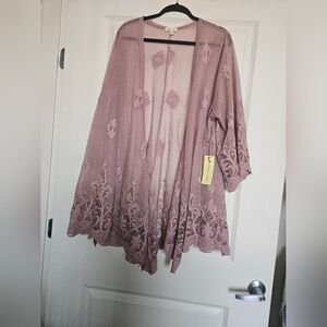 Pink Lace Kimono Cardigan